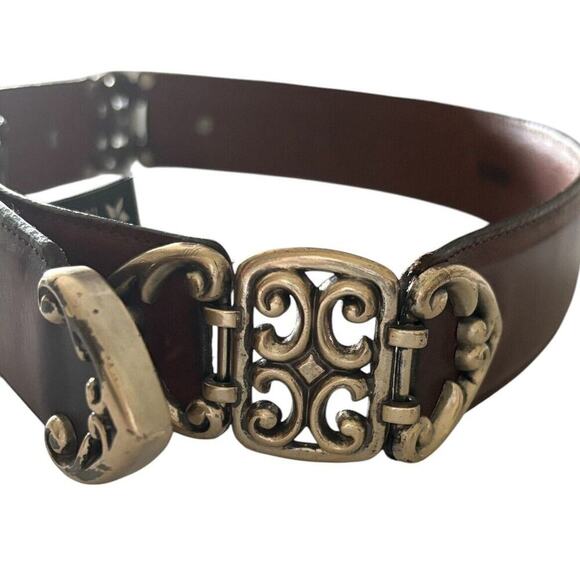Brighton Women’s Art Nouveau Belt brown Leather Silver Swirl buckle Scroll Sz S - Picture 9 of 12